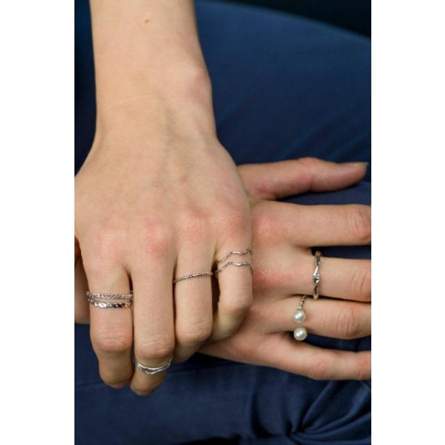 The Colourful Aura 10 Piece Pearl Boho Silver Gold Stackable Vintage Tribal Midi Ring Set - One Size