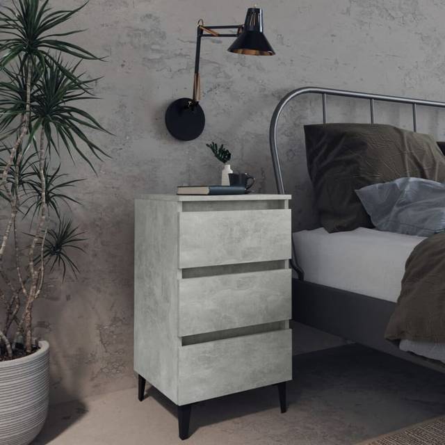 vidaXL Bed Cabinet with Metal Legs Concrete Grey 40x35x69 cm