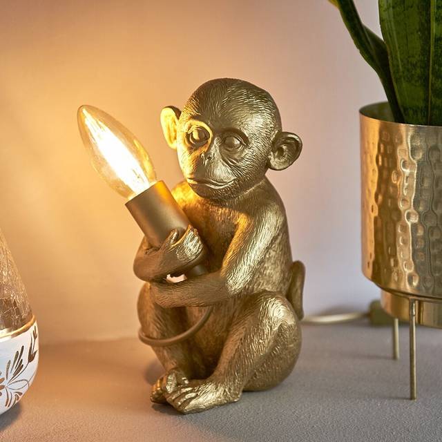 Monkey Animal Quirky Modern Metallic Gold Painted Table Lamp