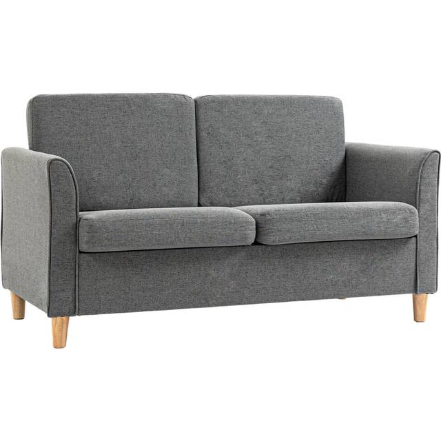 Homcom Double Seat Sofa Linen Upholstery Loveseat Couch W/ Armrests, Grey