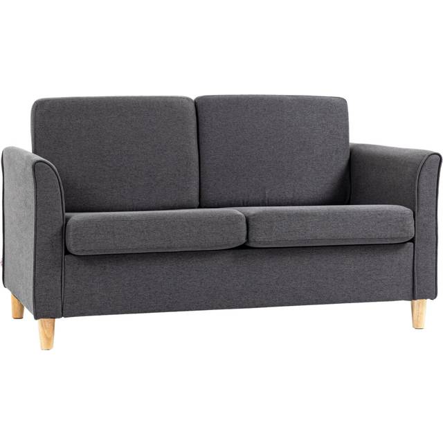 HOMCOM Double Seat Sofa Linen Upholstery Loveseat Couch W/ Armrests, Dark Grey