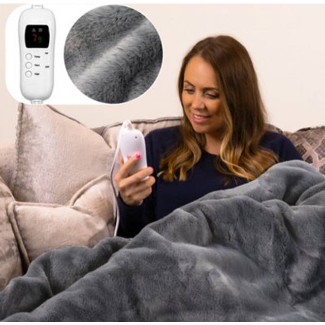 Electric Heated Blanket Throw Soft Fleece Faux Fur Polyester Washable Overblanket 9 Timer & Heat Settings 160 x 130cm - Dark Grey - One Size