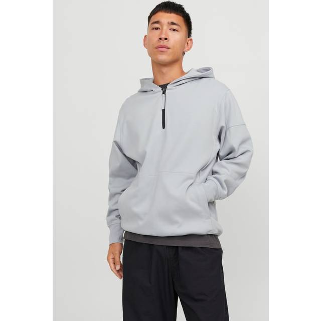 Enfärgat Sweatshirt Med Halv Dragkedja - Grå - XXL