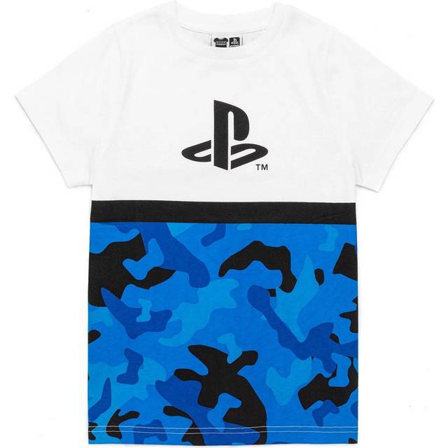 (9-10 Years, Blue/White/Black) Playstation Boys Camo Logo T-Shirt