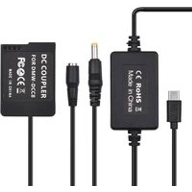 PD USB Type-C Cable to DMW-DCC8 Dummy Battery DC Coupler DMW-BLC12 Replacement for Panasonic LUMIX black