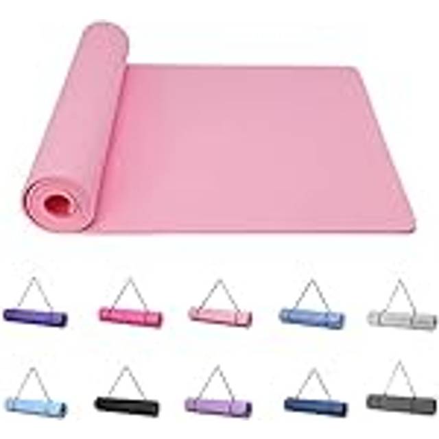 Good Nite yogamatta träningsmattor träning pilates fitnessmatta för kvinnor män halkfri tjock 6 mm högdensitet gymnastikmattor med bärrem Tpe 183 x 61 x 0,6 cm (rosa)