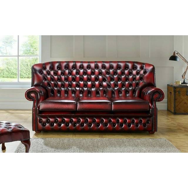 High back chesterfield leather sofa couch seat set 3 seater upholstery