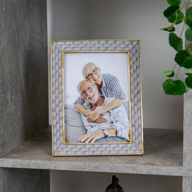 Vintage and Ornate Hand Painted Grey and Brushed Gold Resin 5x7 Picture Frame - One Size