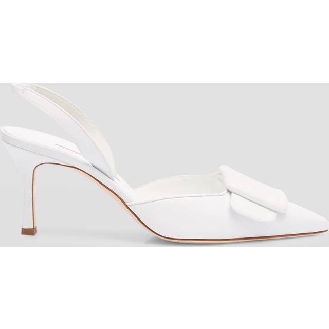 Manolo Blahnik Maysli 70 Nappa Slingback in White - White. Size 41 (also in 36.5, 37, 37.5, 38, 39, 40.5). (41)
