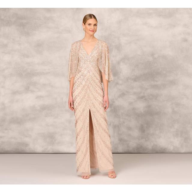 Nude Fully Beaded Column Dress - Pink (6)