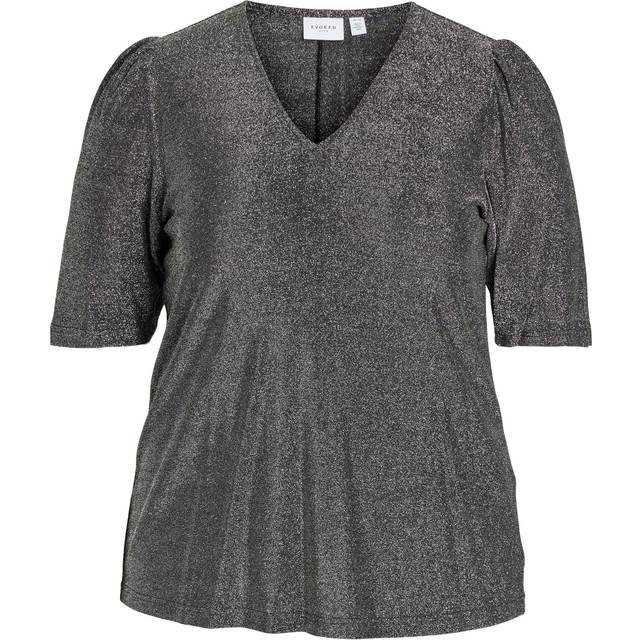 Evoked Vila - Topp viSpicy V-neck Puff 2/4 Top Curve - Silver