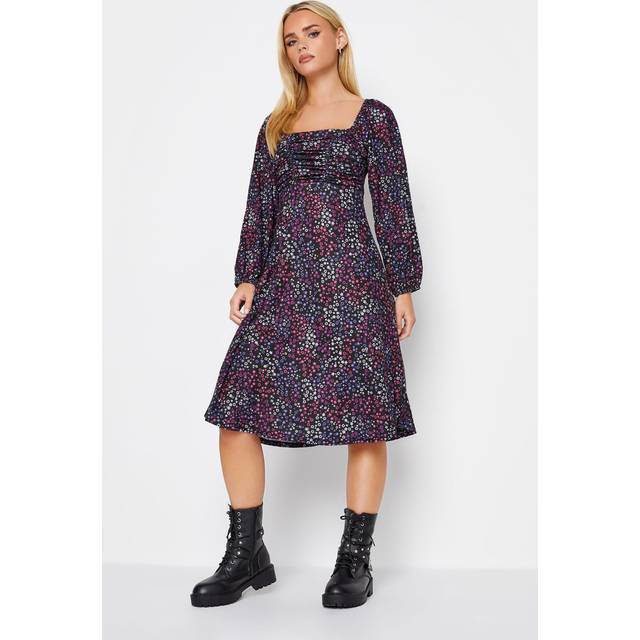 Pixiegirl Petite Pink Ditsy Floral Print Ruched Front Midi Dress 10 Pixiegirl | Petite Women's Floral Dresses - Blue