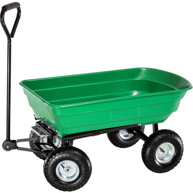 Tectake 300kg-Capacity Garden Trolley with Smooth Steering and Tip Function - Green, Green