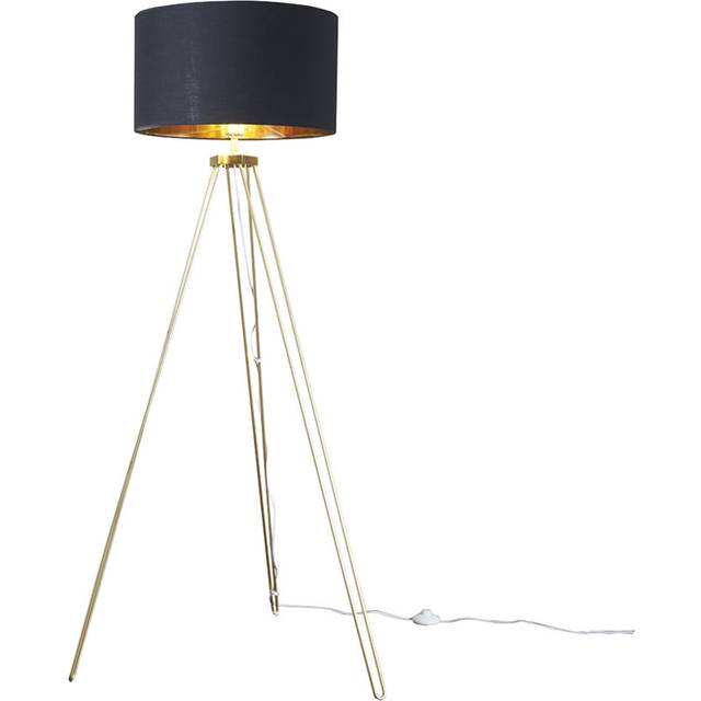 Modern Gold Hairpin Design Tripod Floor Lamp with a Black/Gold Drum Shade - Complete with a 6w LED GLS Bulb [3000K Warm White]