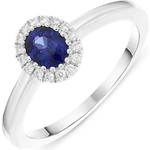 18ct White Gold Sapphire Diamond Halo Ring - Option1 Value White Gold M