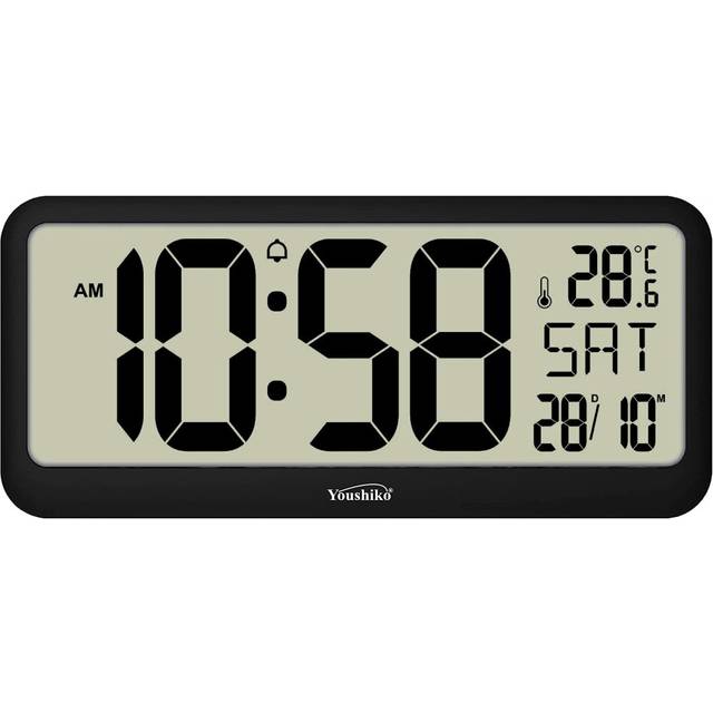 Youshiko Extra Large XL Jumbo Radio Controlled Digital Silent Wall Clock (Official UK Version) XXL Bold Time Digits (Clock Size: 37.5 x 16.5 x 2.5 cm)