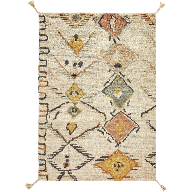 Mirjana Hand Knotted Berber Style Tassel Wool Rug - Ecru /Anthracite /Blue /Terracotta - 200X290CM