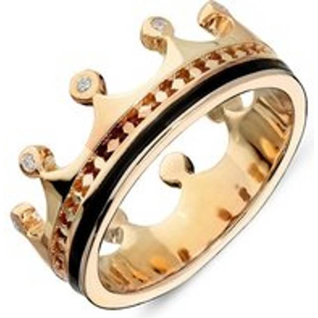 9ct Rose Gold Whitby Jet Diamond Tiara Patterned Band Ring
