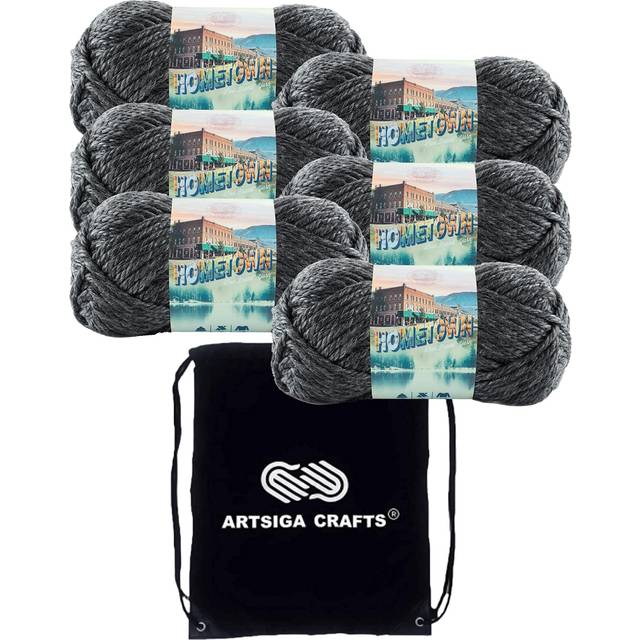 Lion Brand Hometown Chicago Charcoal 135-150 (6-Skeins - Same Dye Lot) #6 S Bulky Acrylic Yarn for Crocheting and Knitting with Project Bag