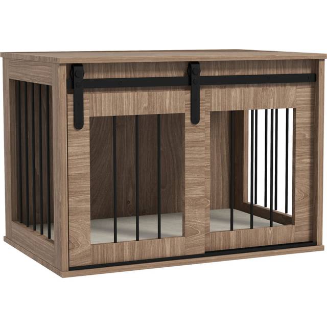 PawHut Dog Crate Furniture w/ Cushion for Medium Dogs- Brown, Brown