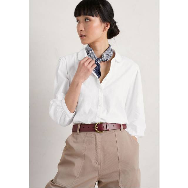 Seasalt Hope Cottage Blouse white shirt office cropped sleeve button down office work organic cotton - 16, SALT