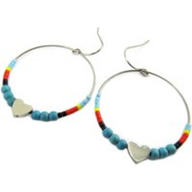 Les Trésors De Lily [P7363] - Steel designer earrings 'Boho' turquoise silver (heart) - 30 mm turquoise