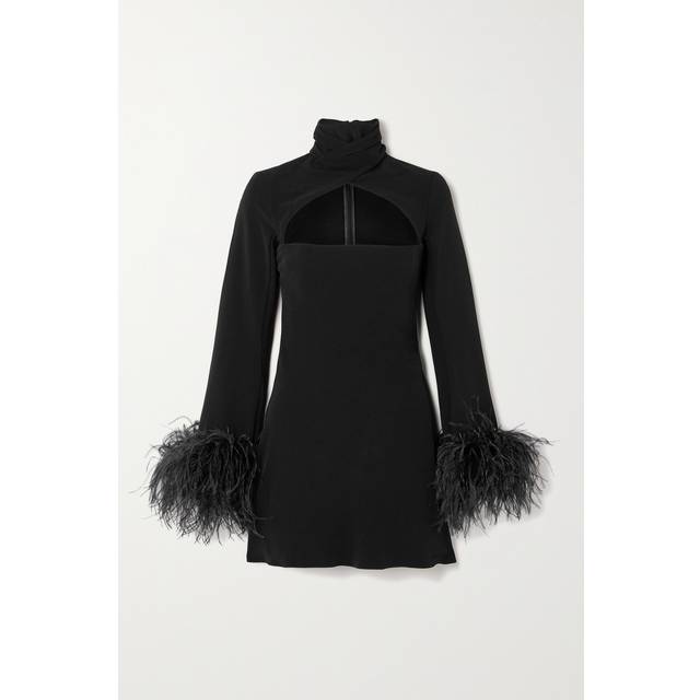 16ARLINGTON - Odessa Feather-trimmed Cutout Crepe Mini Dress - Black - UK 6