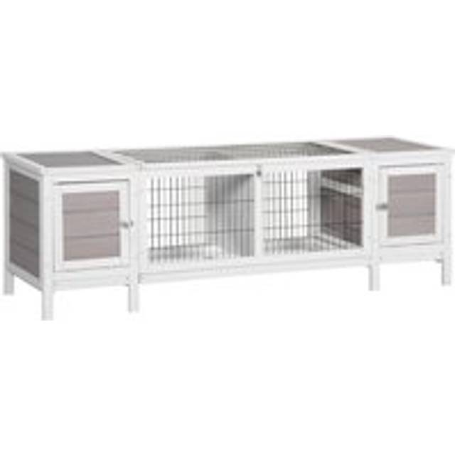 PawHut Rabbit Hutch Separable Guinea Pig Cage Bunny Run w/ Slide Out Tray - Grey