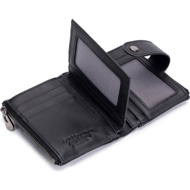 Men Vintage Cow Leather Wallet Card Holder Wallet Purse with Chain black