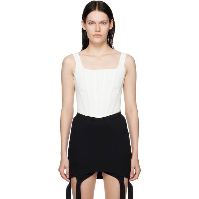 Dion Lee White Pointelle Corset Tank Top - Ivory - XL