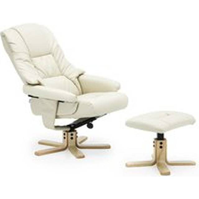 Sorento Bonded Leather Swivel Recliner Chair with Foot Stool - Cream, Cream