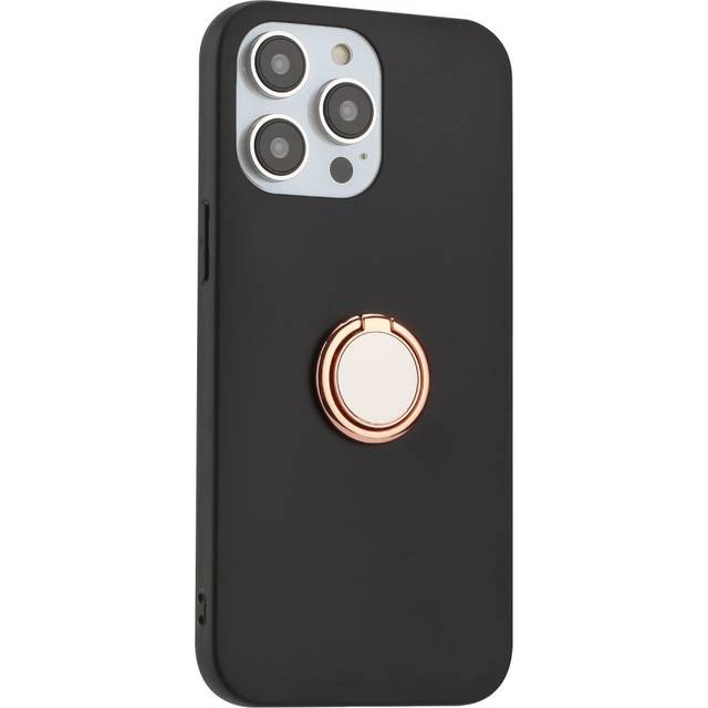 iPhone 15 Pro Flexibelt Plast Skal med Magnetiskt Ringstativ - Svart med Rödguldig Ring