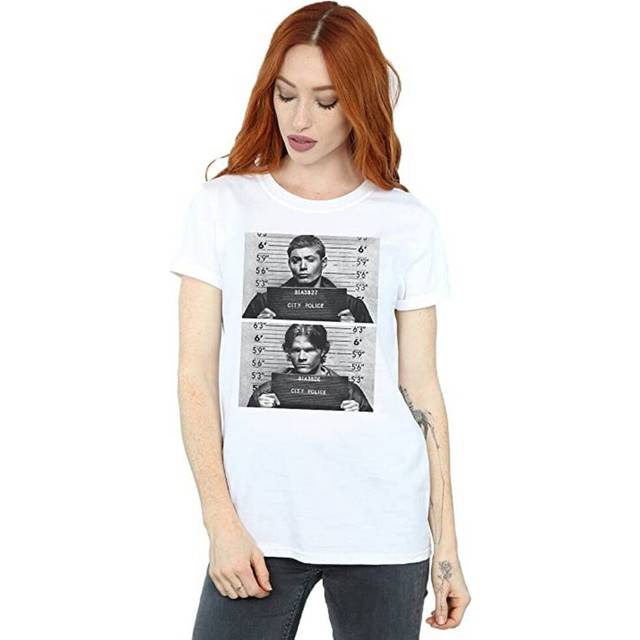 (S, White) Supernatural Womens/Ladies Winchester Mugshot Cotton Boyfriend T-Shirt