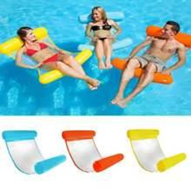SHEIN 1pc Inflatable Hammock Float With Mesh, Foldable Pool Float For Lounging And Relaxing, Water Hammock For Swimming And Sunbathing