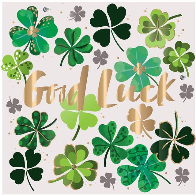Good Luck Lucky Four-Leaf Clover Gold Foiled Greeting Card Talking Pictures Cards