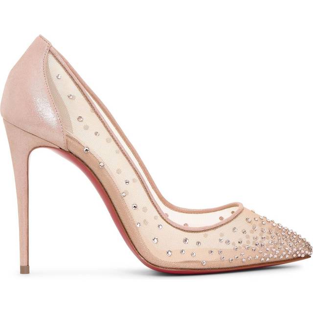 Christian Louboutin Womens Version Li (beige) Follies Strass 100 Suede Courts Eur 38/5 Uk Women - Version li (Beige)