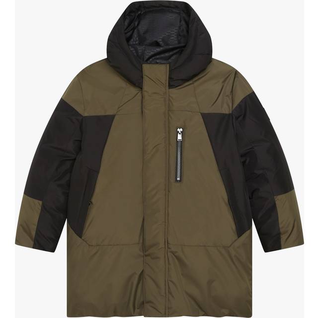BOSS Kids' Logo Water Repellent Hooded Puffer Jacket, Chocolate Brown