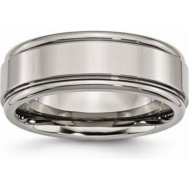Bridal TB40-12.5 8 mm Titanium Grooved Edge Polished Band - Size 12.5 - Silver