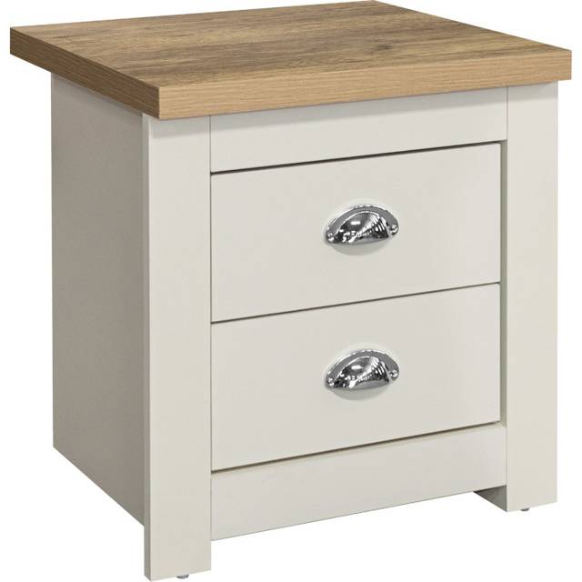 Highgate - 2 Drawer Bedside Table - Cream/Oak - Wooden - Happy Beds - Cream /Oak