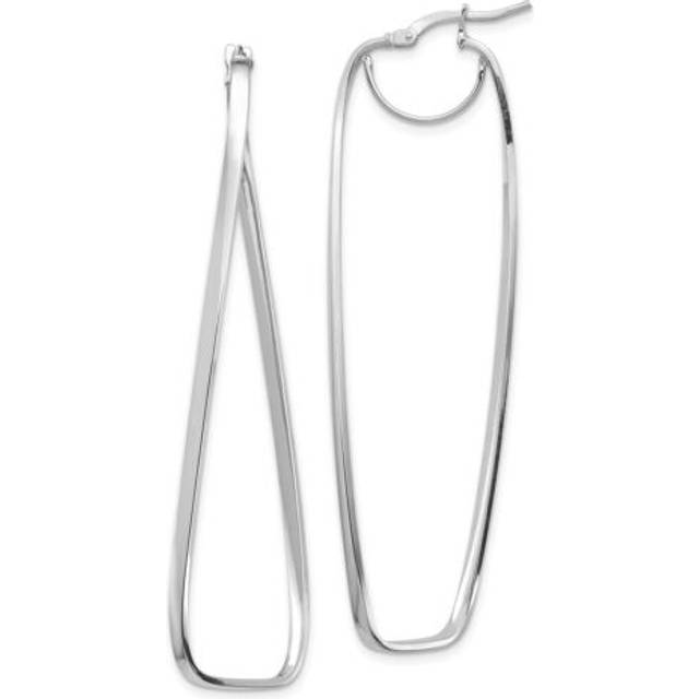 Italian 14k white gold high polished 2mm x 64mm wavy rectangle hoop earrings