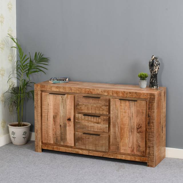 IH Design Merlin Solid Wood Large Sideboard 2 Door 3 Drawer, Brown
