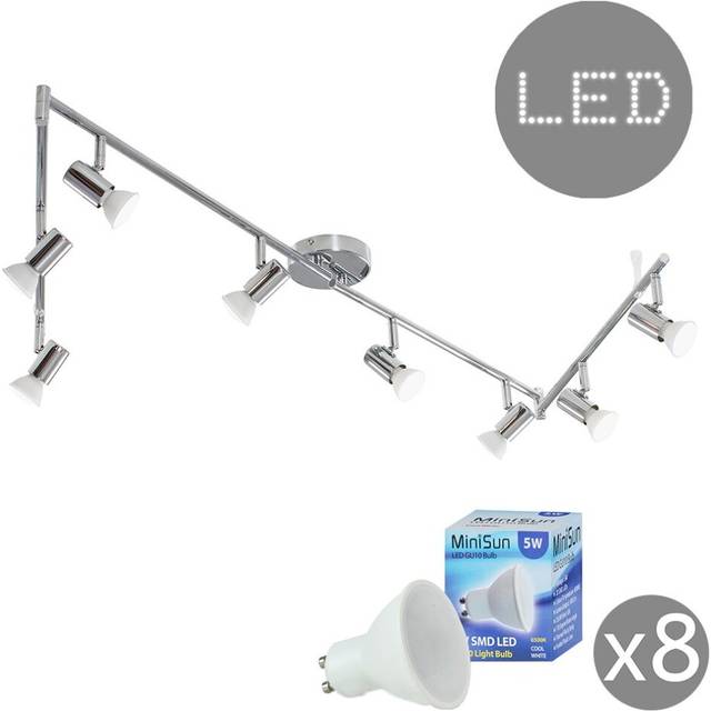 Modern Silver Chrome 8 Way Flexi Z Adjustable Ceiling Spotlight - Complete with 5w GU10 LED Bulbs [6500K Cool White]