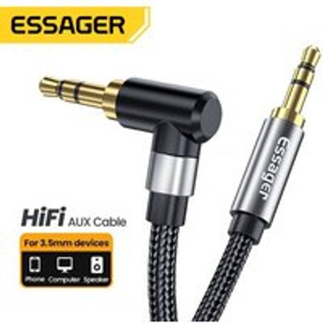 Essager Audio Cable Jack 3.5mm Male to Male Speaker Cord 90Degree Right Angle AUX Cable For Xiaomi Headphone Extension Wire Line 1.5m black
