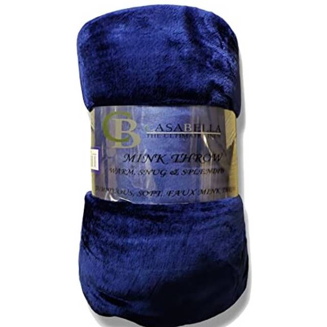 Soft Mink Faux Fur Throw/Blanket - Navy Blue (W200cm x L240cm)