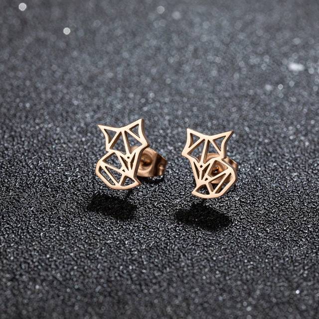 1 par Nyheter Rostfritt Stål Söt Räv Öra Dubbar Mode Origami Djur Örhängen För kvinnor Smycke Flickvän present - Rosa Guld (En-Storlek)