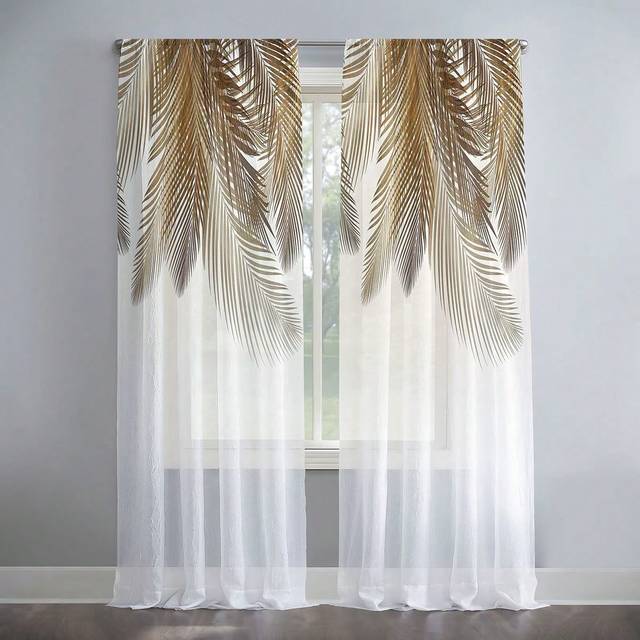 SHEIN 2pcs Leaf Pattern Sheer Curtain, Romantic Polyester Light Filtering Privacy Sheer Curtain For Home