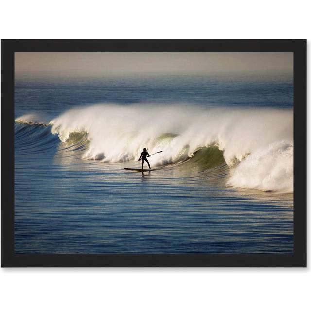 Sport Photo Surfing Surf Surfer Paddle Board Wave Ocean Artwork Framed Wall Art Print A4 - Black - One Size