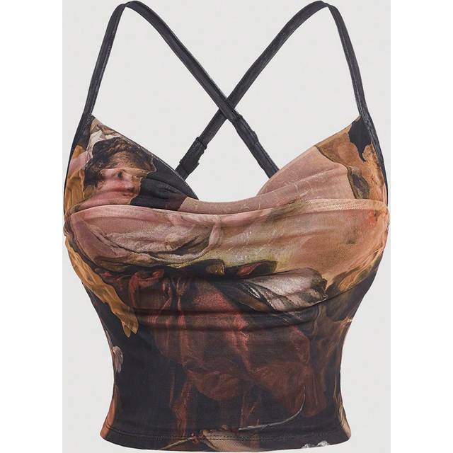 Plus-size damtryckta veck Detalj Camisole Top för sommaren - Multifärgad (0XL,1XL,2XL,3XL,4XL,5XL)