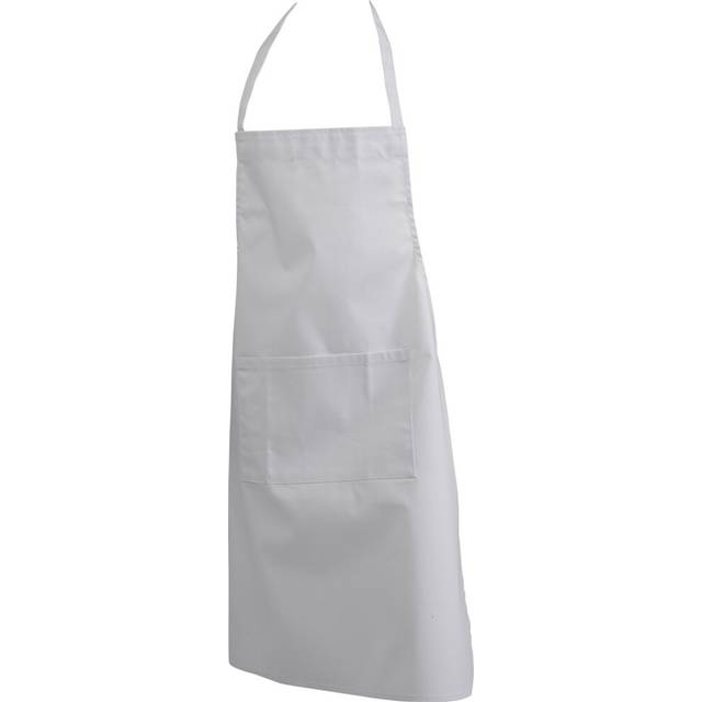 (White, Single Apron) Cotton Bib Apron Large Pocket Kitchen Chef Baking