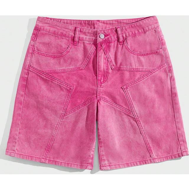 ROMWE MEN Men&#39;s Star Pattern Denim Shorts Jorts With Slanted Pockets
